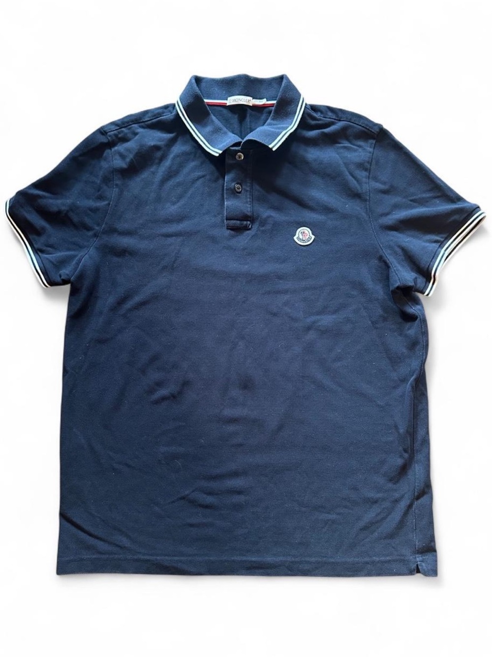 Moncler Navy Polo with White-Trim Collar